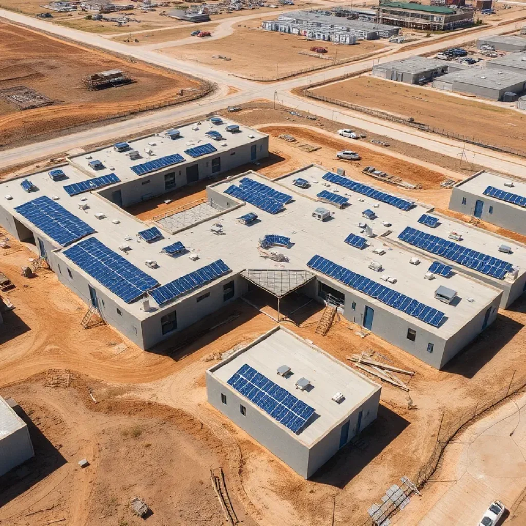 Modern barracks at Fort Sill Army Base under construction with solar panels