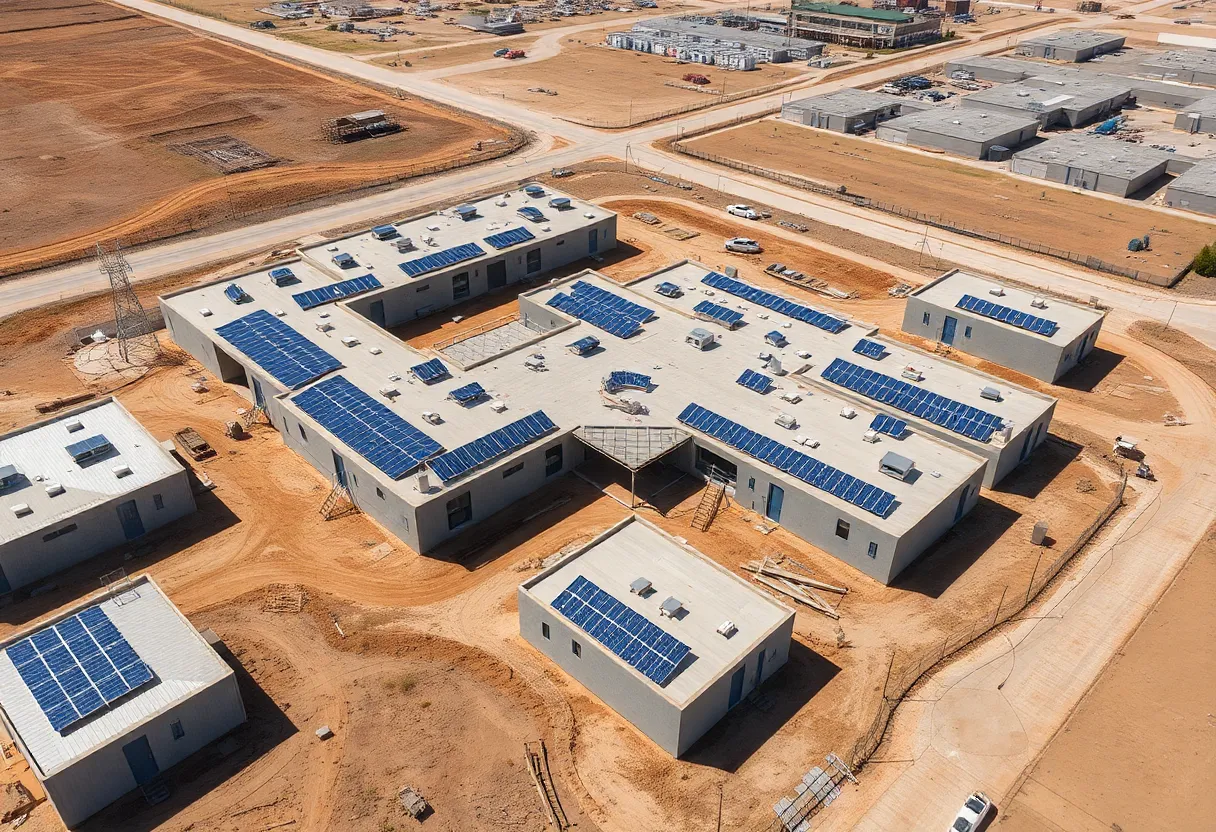 Modern barracks at Fort Sill Army Base under construction with solar panels
