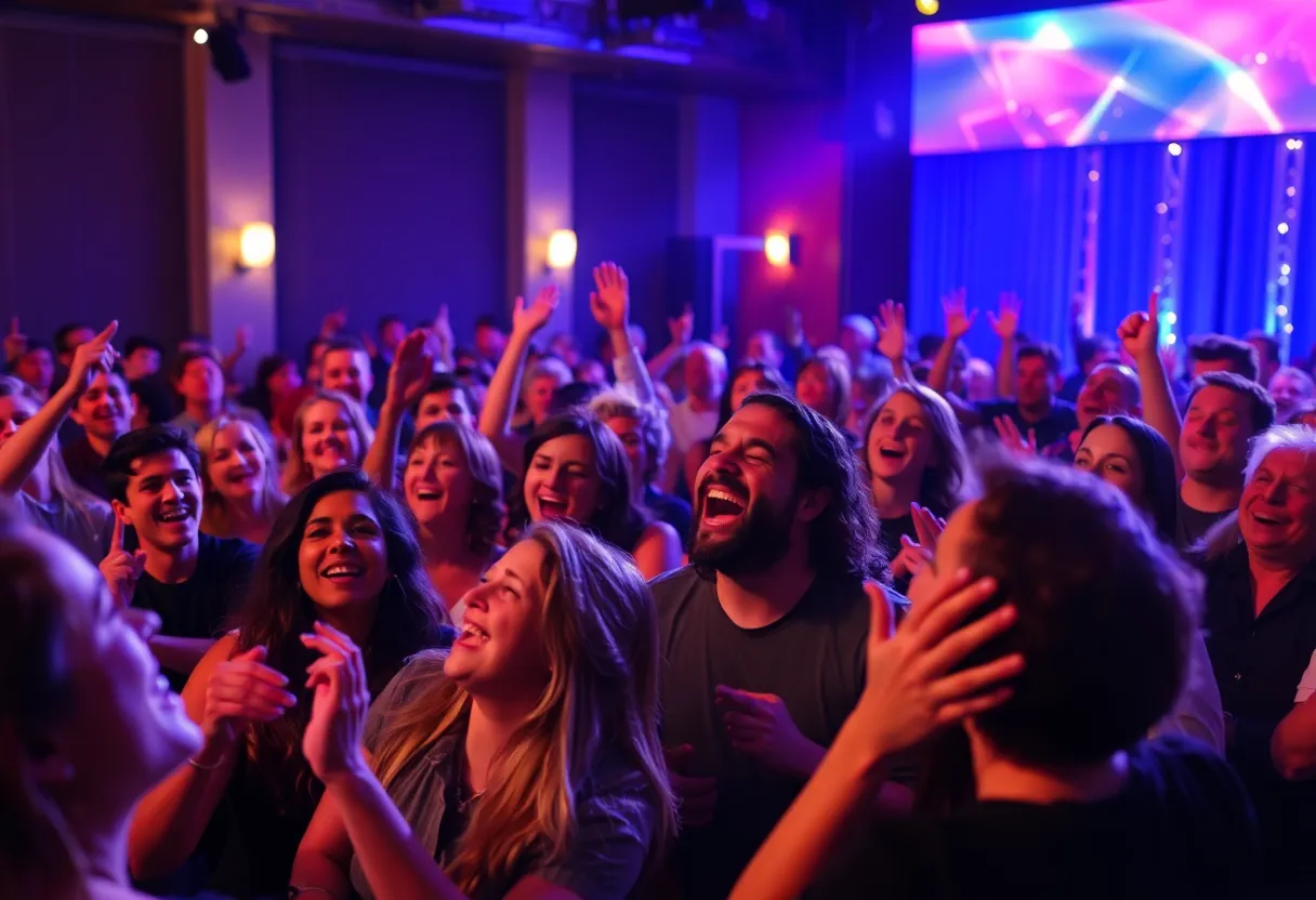 Enthusiastic crowd enjoying Fred Armisen's comedy performance in Oklahoma City