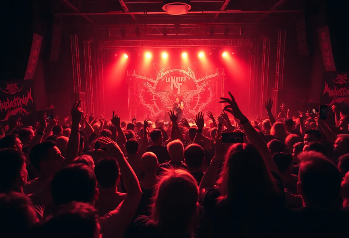 GAMMACIDE performing on stage at the Toxic Thrash Invasion Tour in Oklahoma City with an energetic crowd.