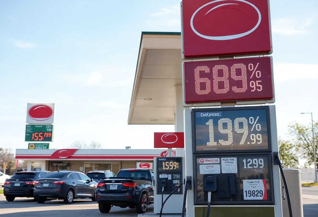Gas station in Oklahoma City showing reduced fuel prices