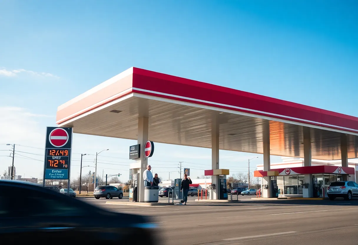 Gas station in Oklahoma City showing fuel prices.