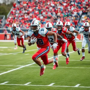 Oklahoma Sooners running back making a dynamic play during a football game.