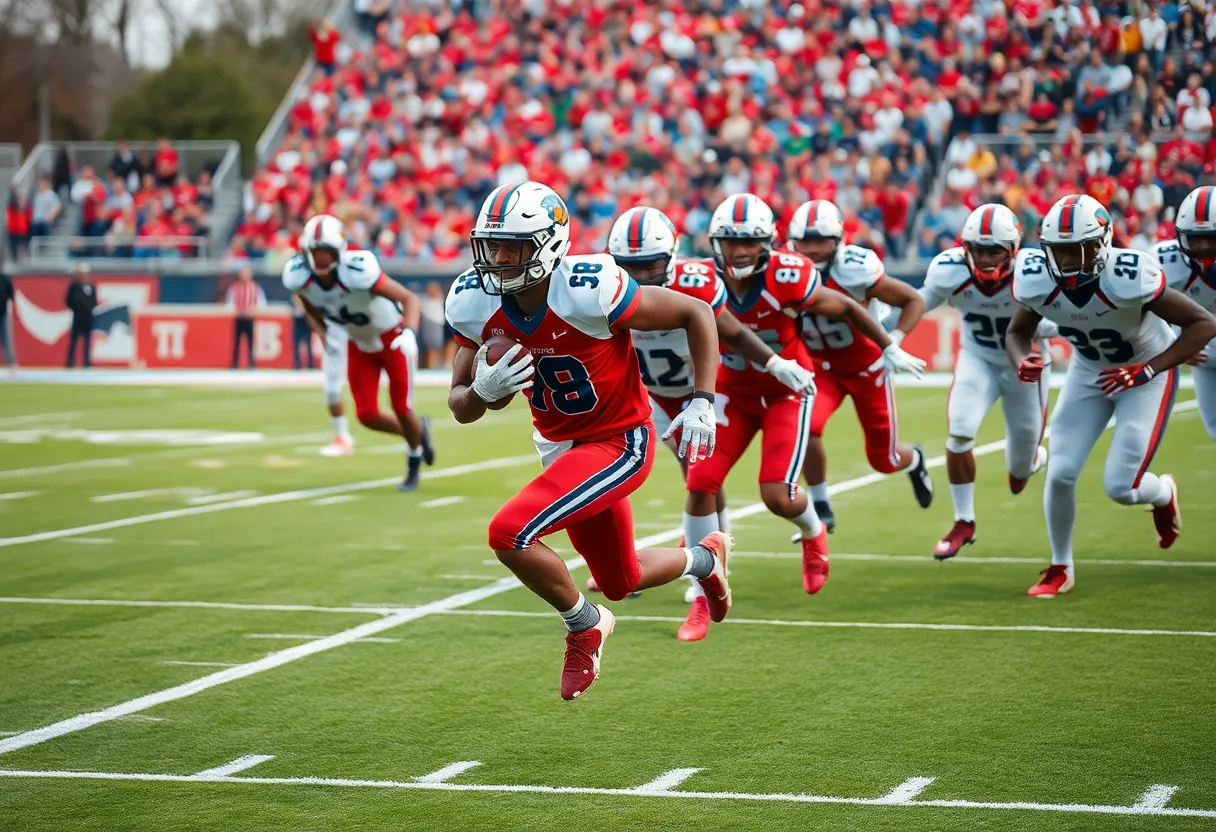 Oklahoma Sooners running back making a dynamic play during a football game.