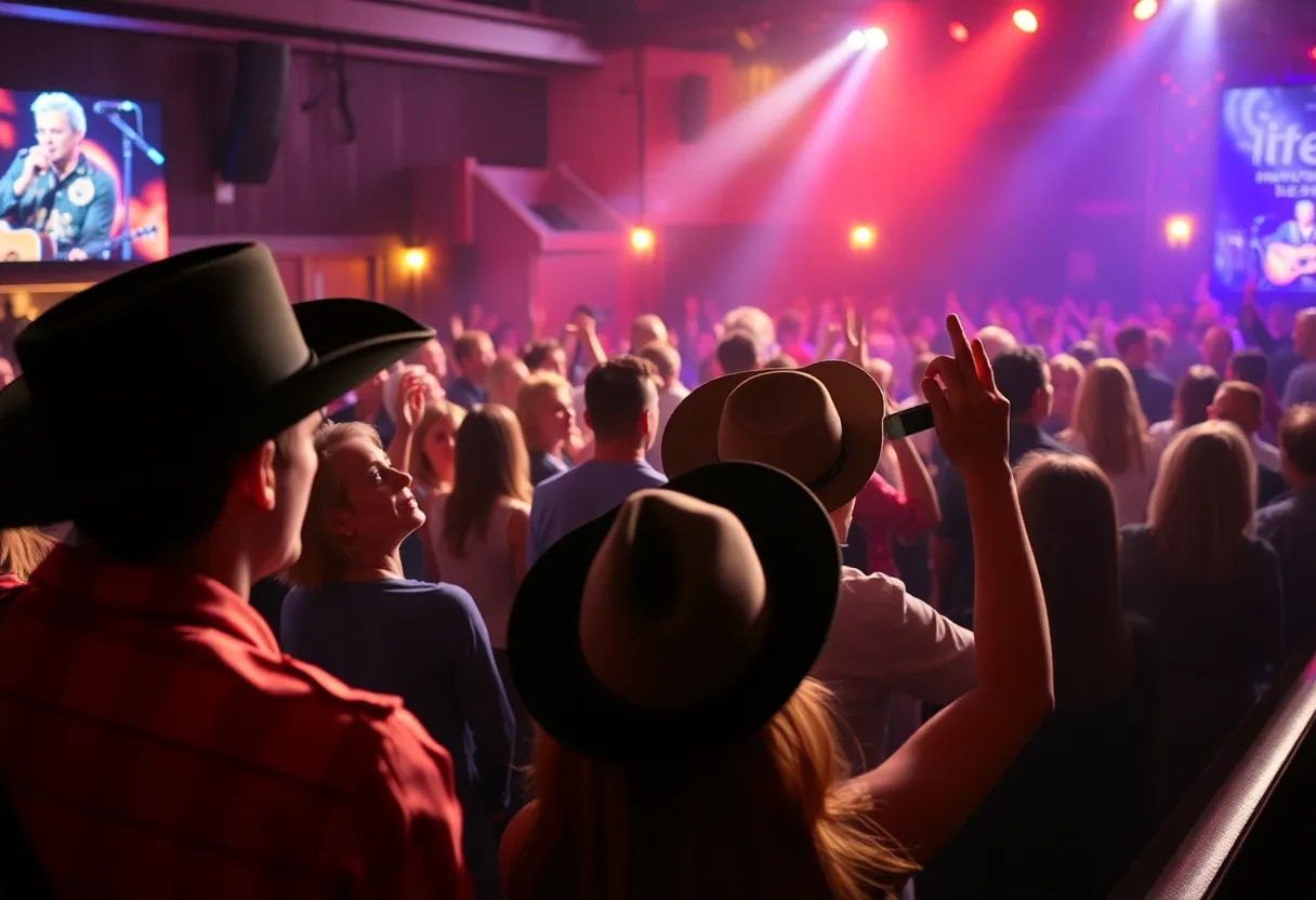 An enthusiastic crowd at George Birge's Cowboy Songs Tour concert in Oklahoma City