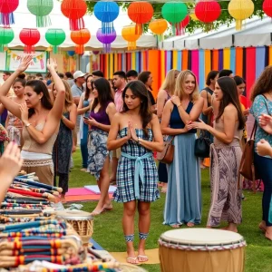 Women participating in various activities at the Goddess Awakening Festival.