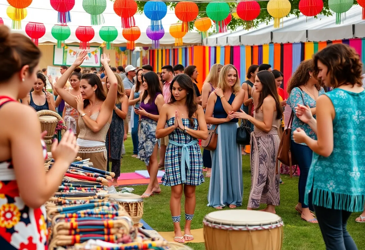 Women participating in various activities at the Goddess Awakening Festival.