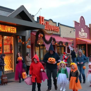 Families celebrating Halloween in Oklahoma with decorations and costumes