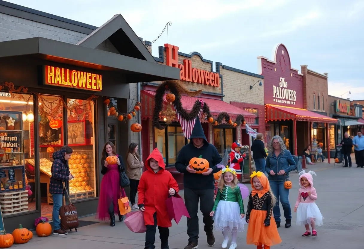 Families celebrating Halloween in Oklahoma with decorations and costumes
