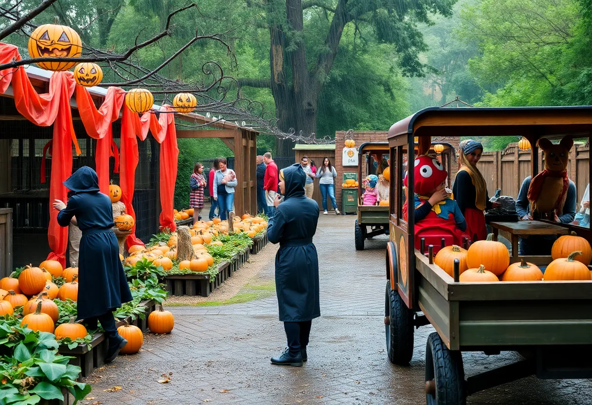 Families enjoying Haunt the Zoo at Oklahoma City Zoo