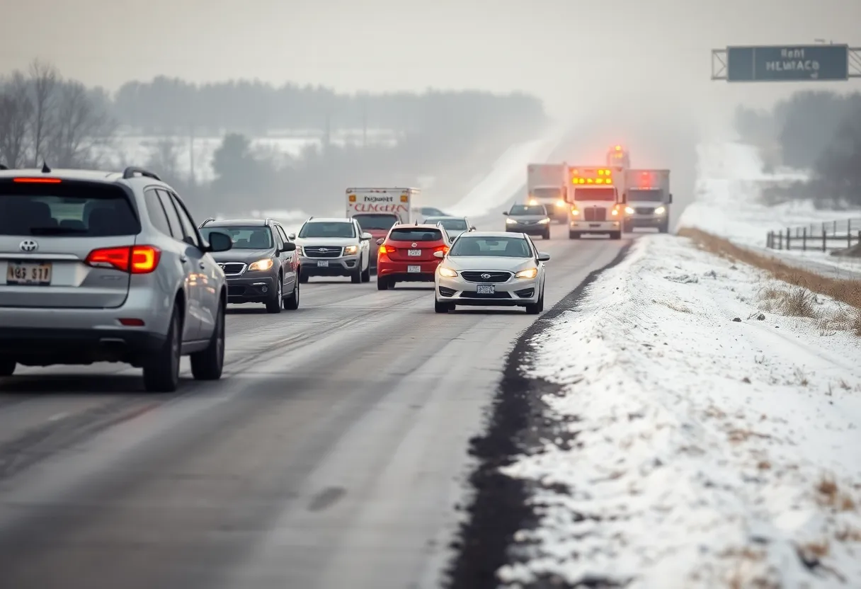 Emergency responders at the scene of a multi-vehicle crash on Highway 62 near Chickasha