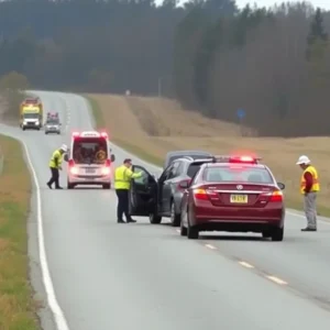 Emergency responders attending a two-vehicle accident on Highway 99