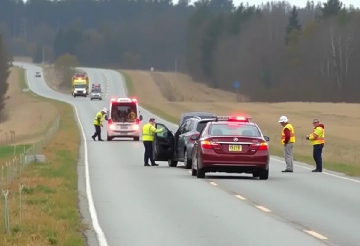 Emergency responders attending a two-vehicle accident on Highway 99