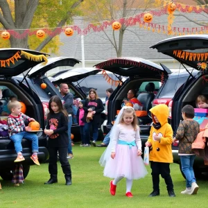 Families enjoying Halloween trunk-or-treat events in Lawton