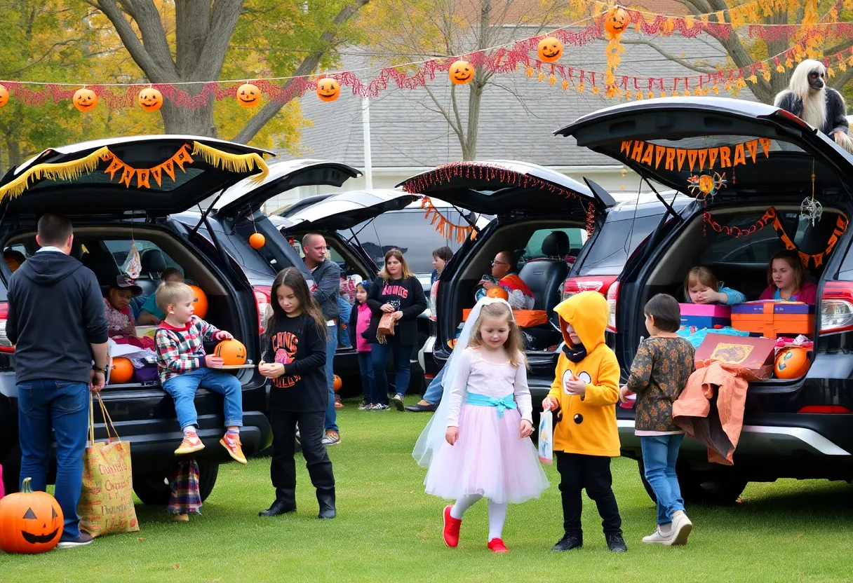 Families enjoying Halloween trunk-or-treat events in Lawton