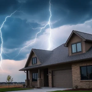 A house in Edmond, Oklahoma, being struck by lightning during a storm.