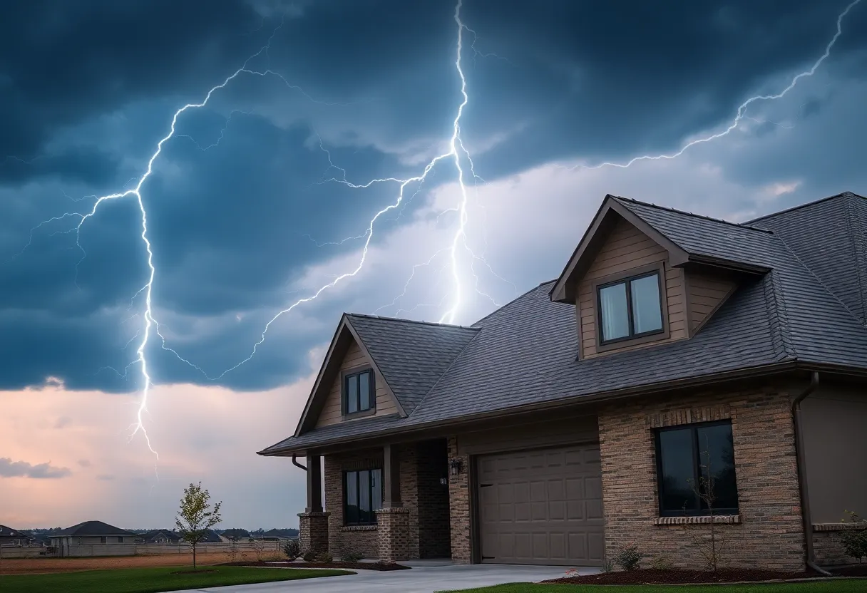 A house in Edmond, Oklahoma, being struck by lightning during a storm.