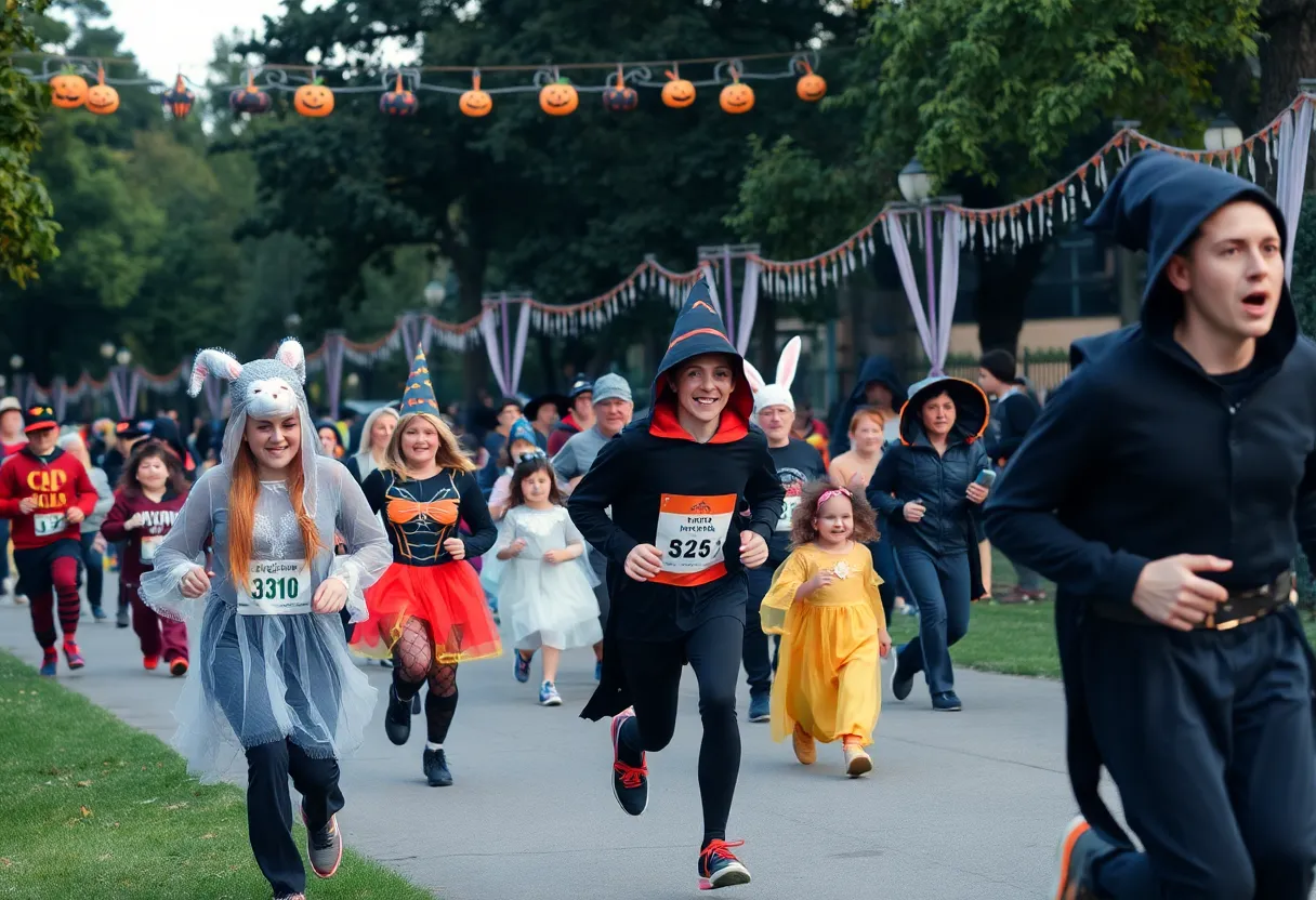 Participants in costumes running during the haunted race at Joe B. Barnes Regional Park