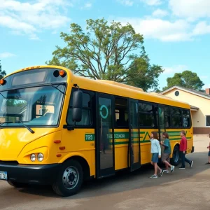 New eco-friendly school bus in Minco, Oklahoma