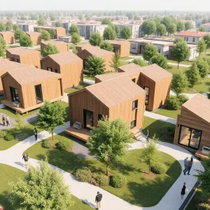 Rendering of a housing village for homeless students in Moore, OK