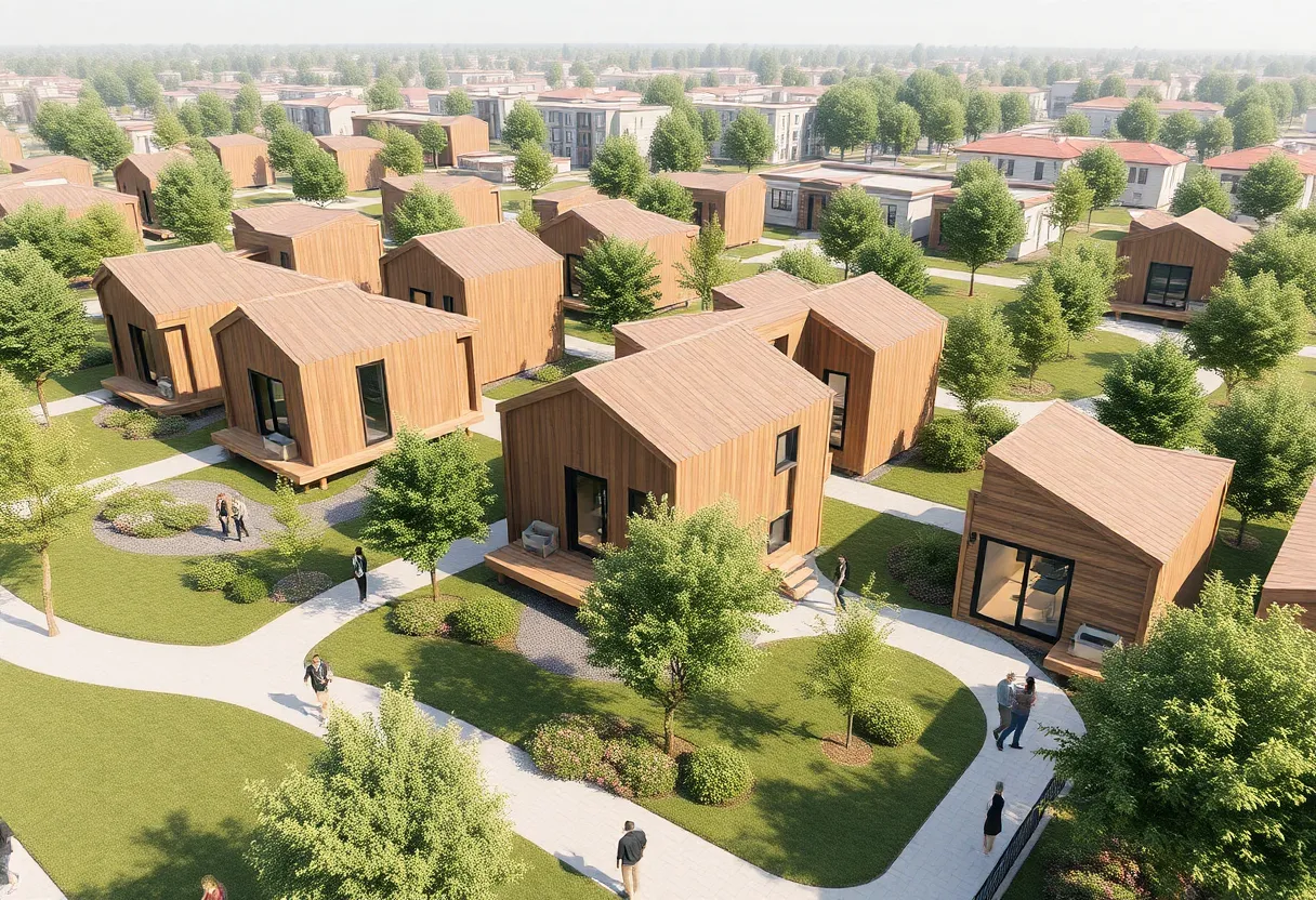 Rendering of a housing village for homeless students in Moore, OK