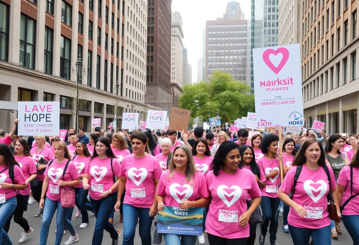 Participants of the More Than Pink Walk in Oklahoma City wearing pink shirts.