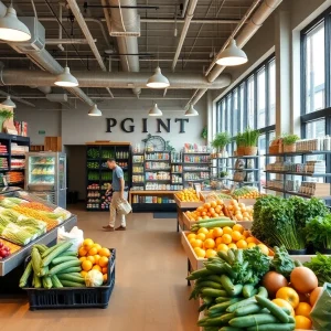 Interior of a FRESH by Reasor's grocery store showcasing organic produce and a cafe.
