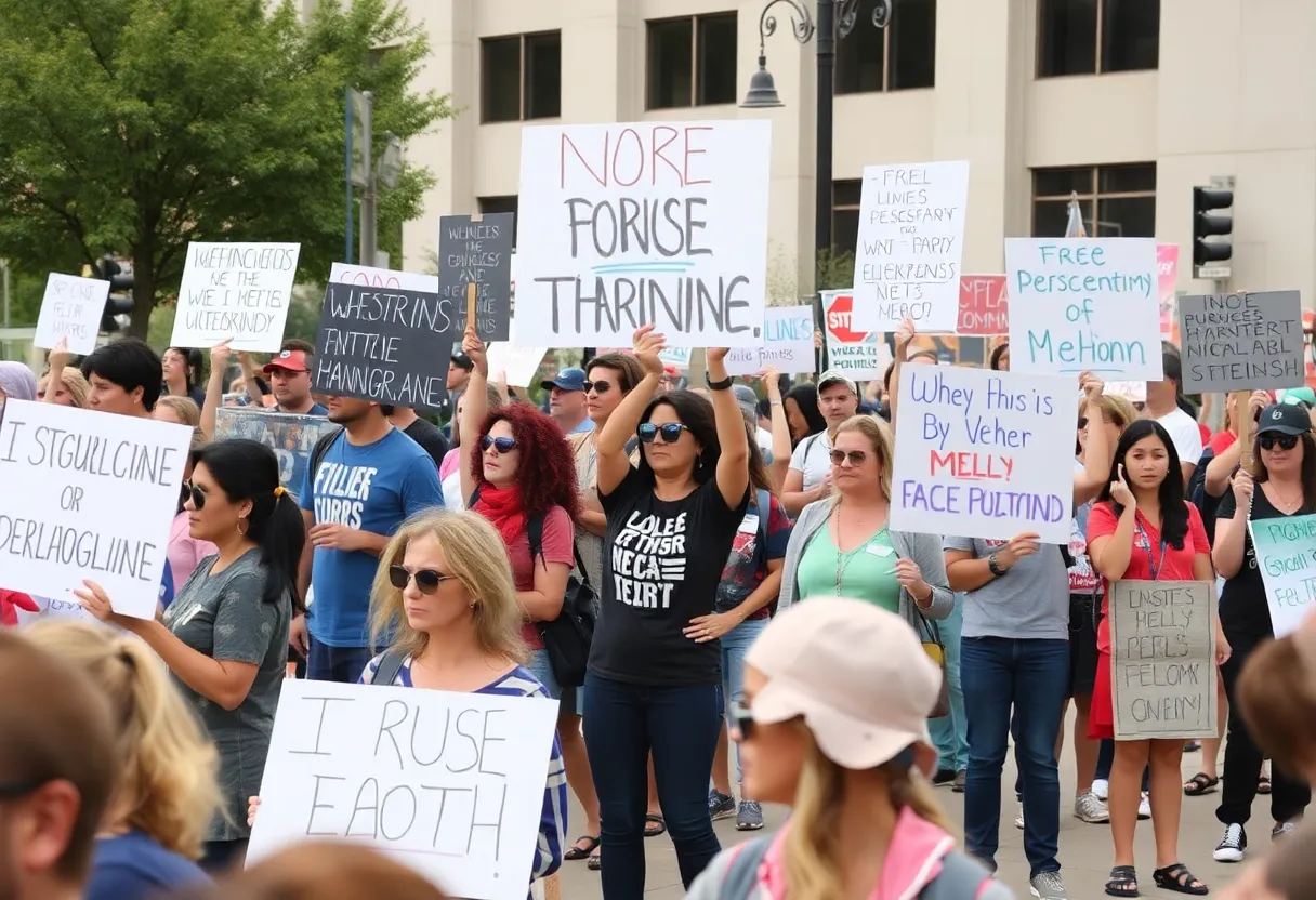 Participants at the No Kings demonstration in Oklahoma holding signs