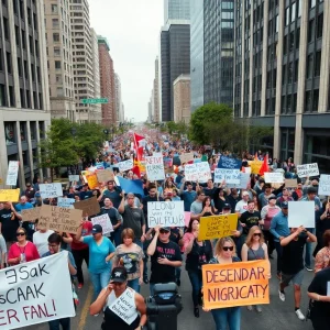 Participants in the No Kings protests in downtown Oklahoma City