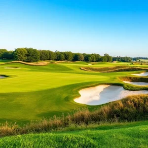 A beautiful golf course landscape of Oak Tree National Golf Club preparing for the U.S. Senior Open.