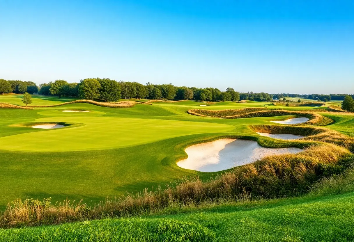 A beautiful golf course landscape of Oak Tree National Golf Club preparing for the U.S. Senior Open.