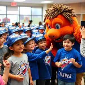 Students at lunch party celebrating OKC Thunder victory