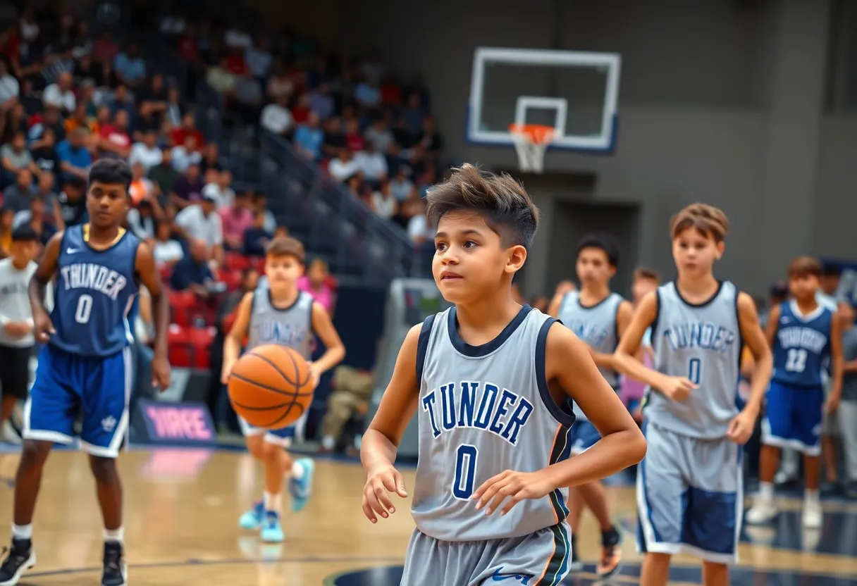 Rookies of OKC Thunder displaying athleticism on the basketball court during preseason.