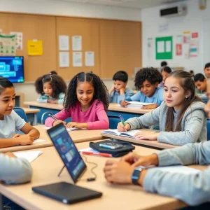 Students engaged in AI-driven tutoring sessions in Oklahoma