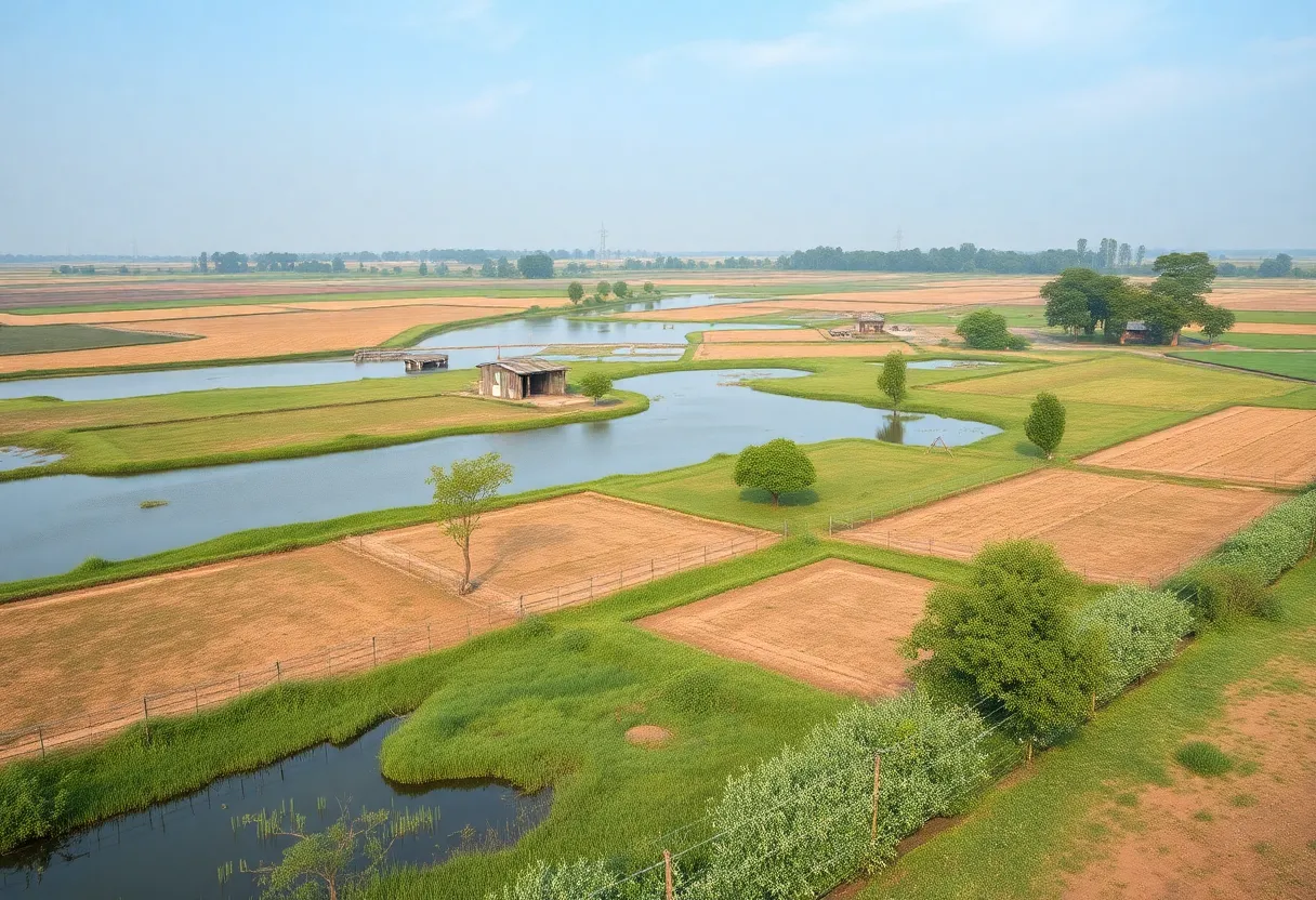 Rural chicken farms in Oklahoma with adjacent waterways highlighting the environmental concerns.
