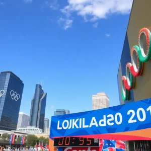 Oklahoma City skyline celebrating the 2028 Olympics countdown
