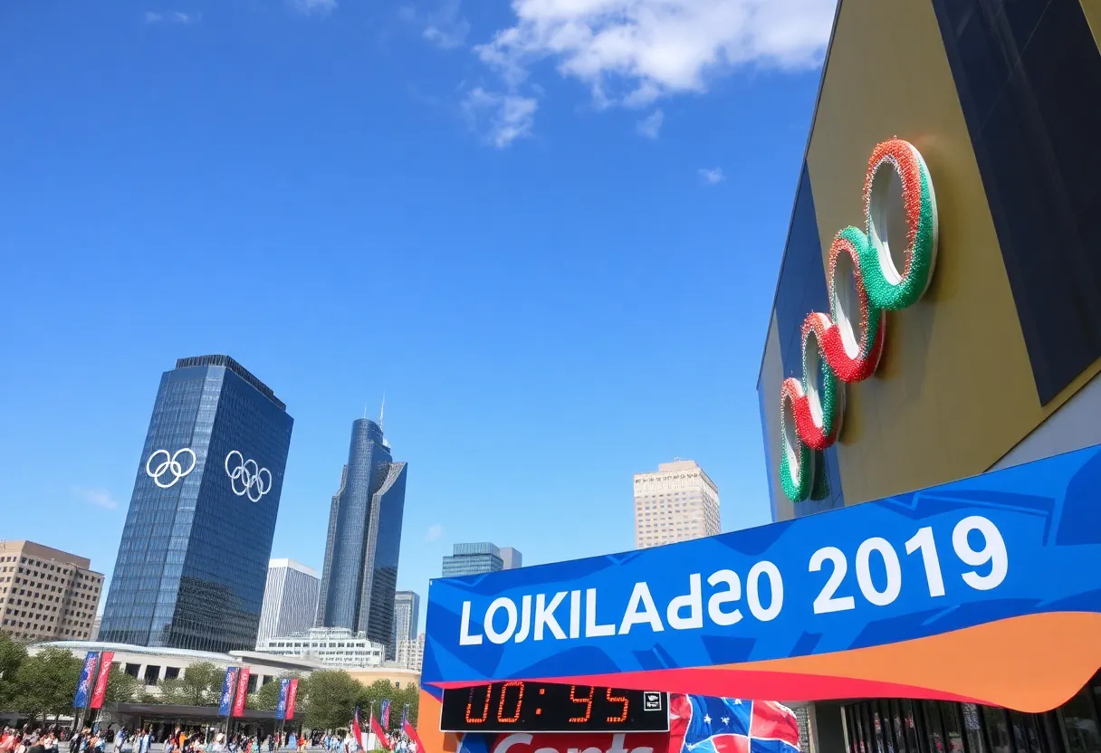 Oklahoma City skyline celebrating the 2028 Olympics countdown
