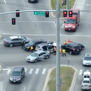 Multi-vehicle accident scene in Oklahoma City