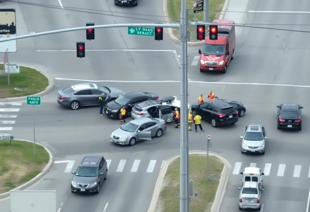 Multi-vehicle accident scene in Oklahoma City