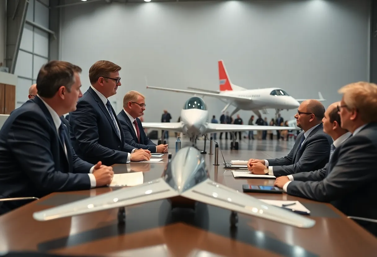 Officials at the Oklahoma City aerospace meeting discussing industry initiatives.