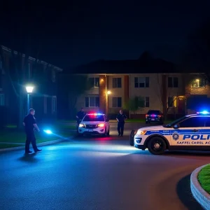 Police presence at an apartment complex in Oklahoma City after a shooting incident.