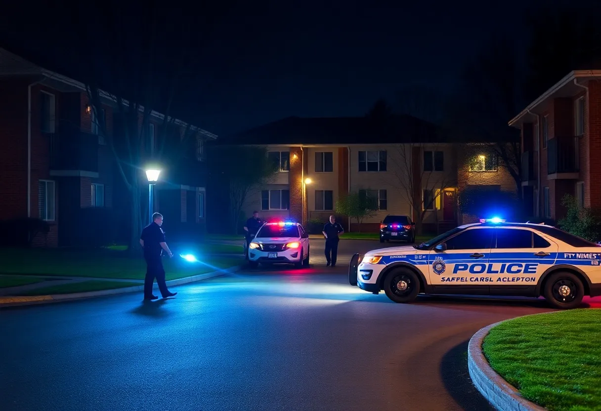 Police presence at an apartment complex in Oklahoma City after a shooting incident.