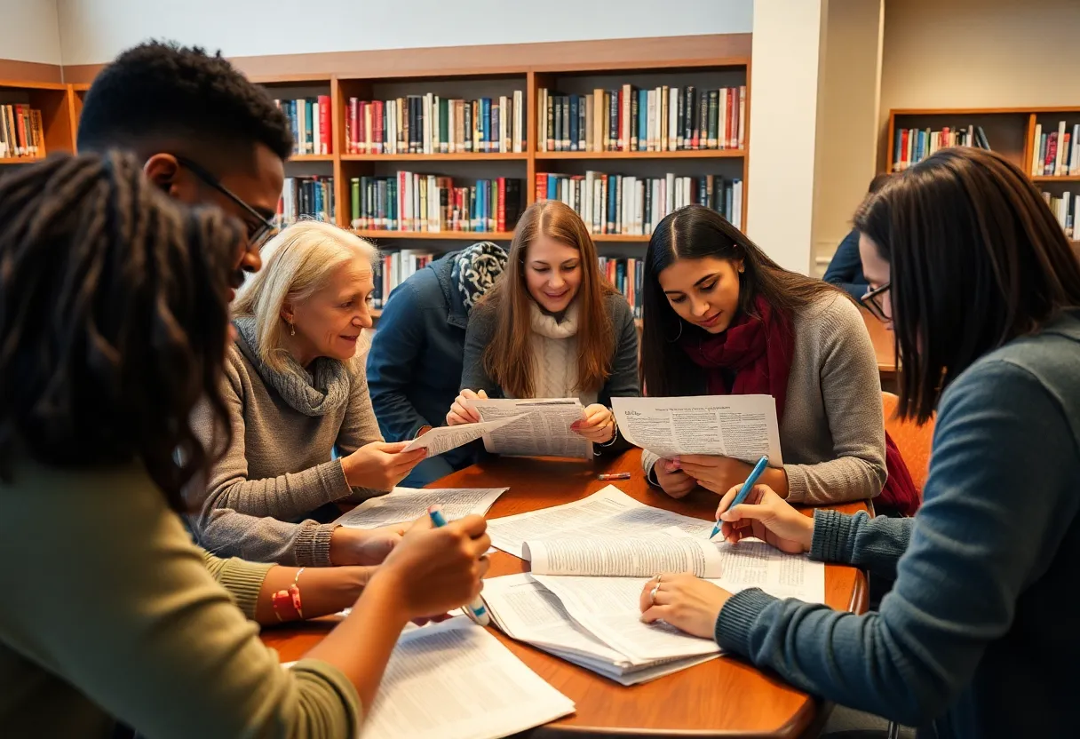 Participants creating blackout poetry at the library