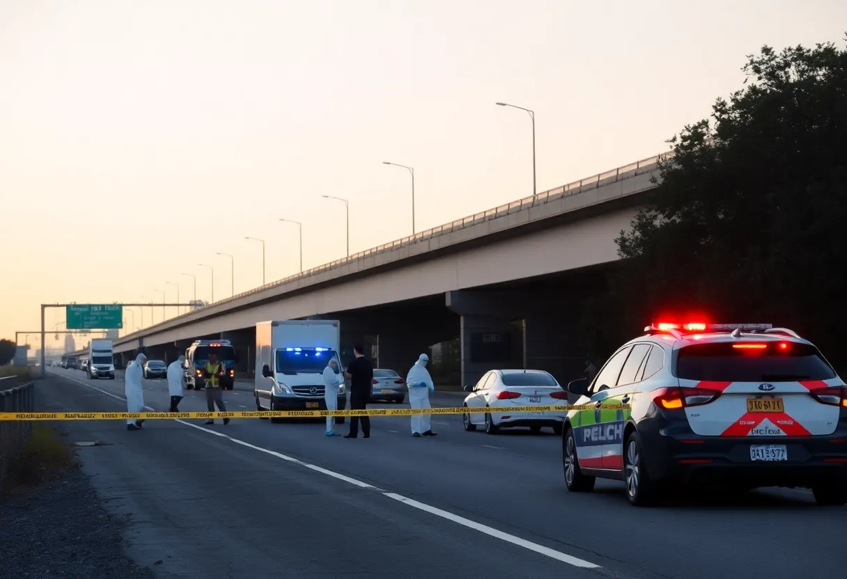 Forensic team investigating a crime scene near Interstate 44 in Oklahoma City