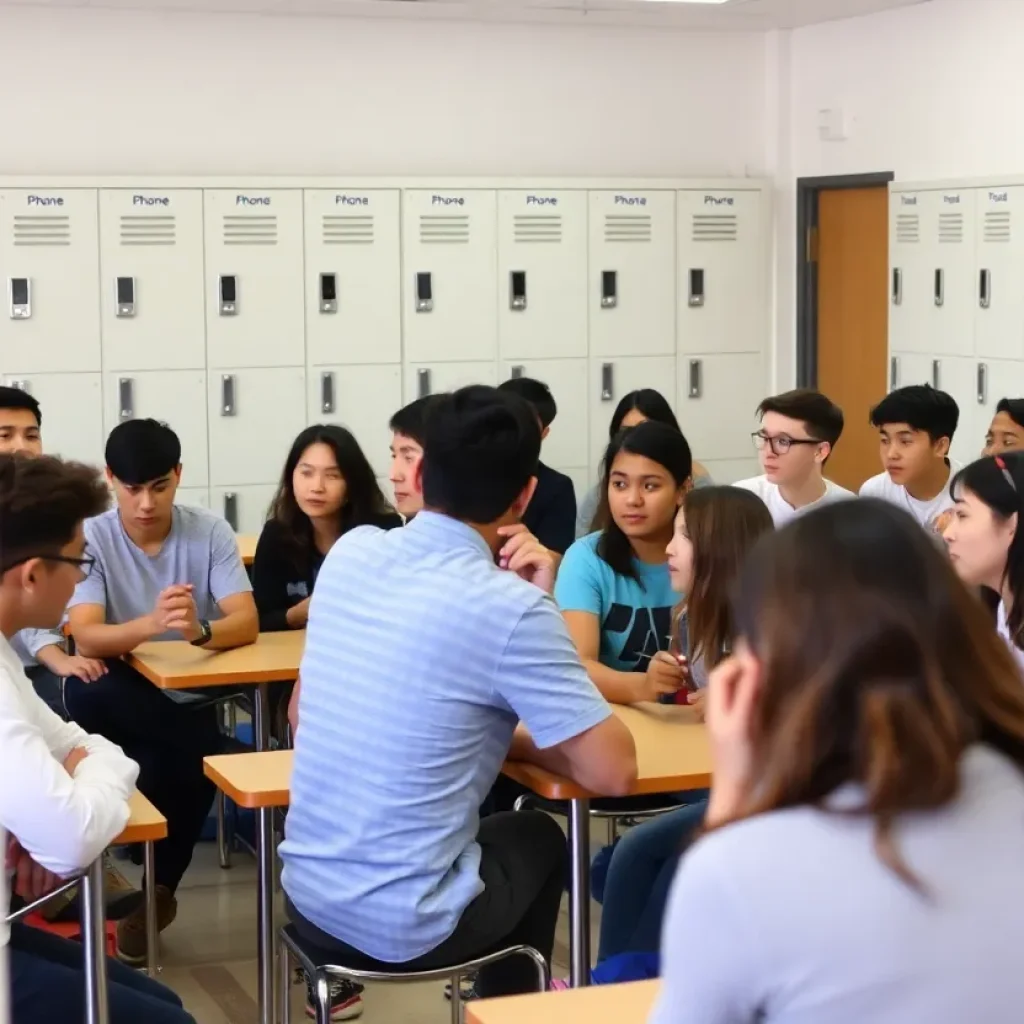 Students engaged in class discussion after cellphone ban in Oklahoma City schools
