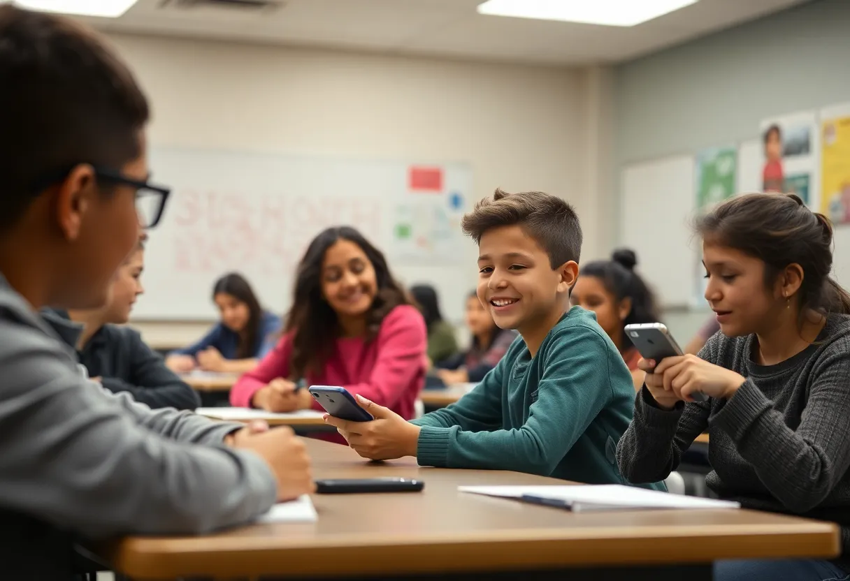 Students actively participating in class without mobile phones