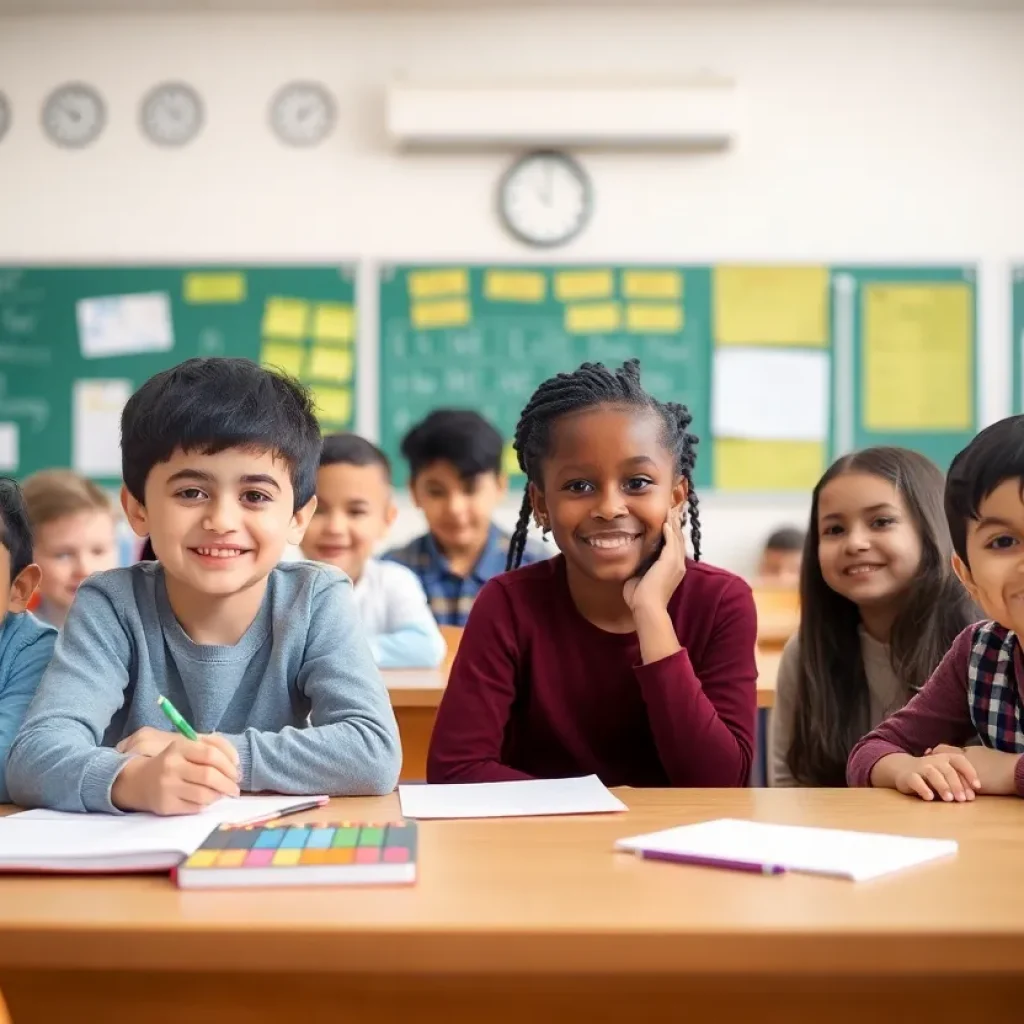 Classroom with students of varying abilities engaged in learning activities