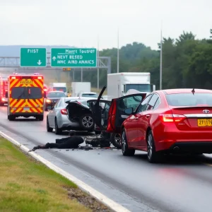Aftermath of a multi-vehicle crash on a highway in Oklahoma City