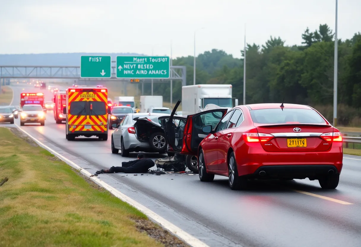 Aftermath of a multi-vehicle crash on a highway in Oklahoma City