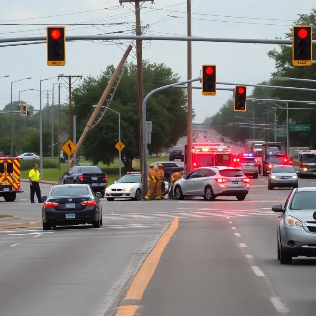 Scene of a vehicle crash in Oklahoma City where the driver struck a utility pole.
